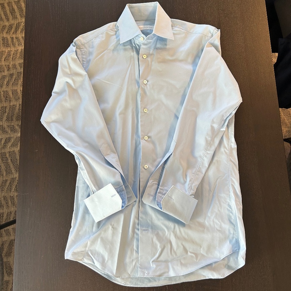 Enzo Custom Blue Shirt - French Cuffs, Very Good Condition